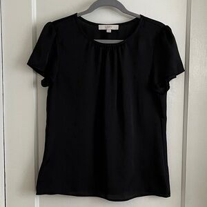 LOFT Size Small Black Blouse Cap Sleeve Polka Dot Flowy Short Sleeve Top